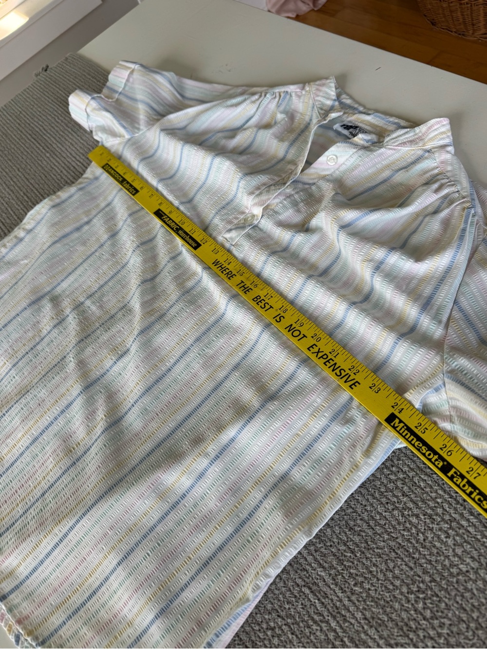 Vintage 80s 90s Pastel Pink White Blue Stripe Short Sleeve Blouse Sz 20W - Picture 8 of 10